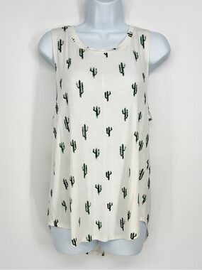 Grayson Threads Cream Saguaro Cactus Print Rayon Tank Top Sz M